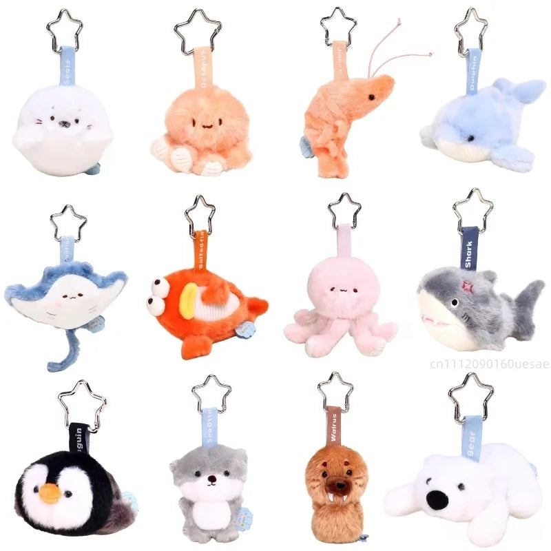 Creative Ocean Animal Plush Keychain Set - Penguin Shark Octopus Toy Gift