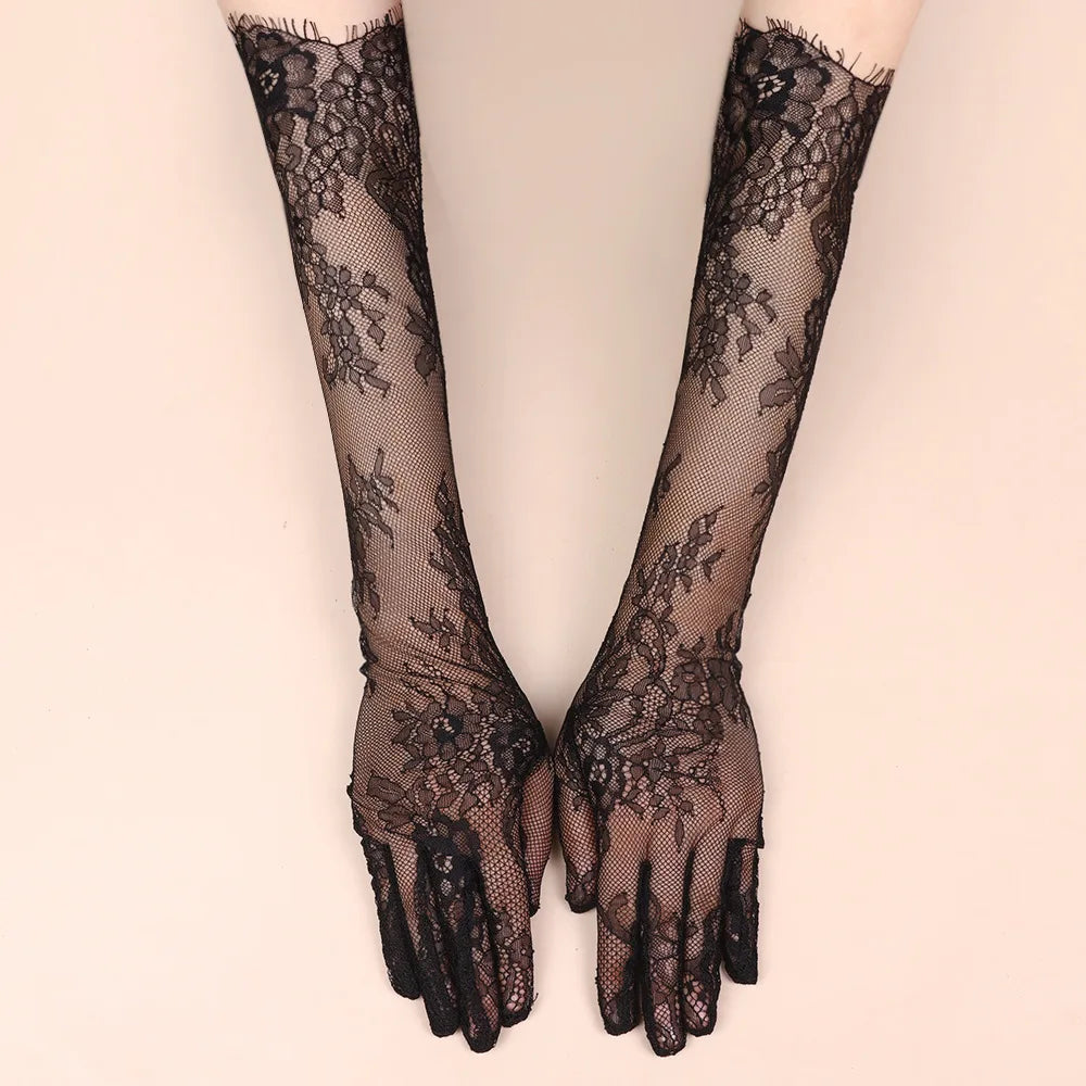 Long Mesh Gloves for Halloween Wedding Party Accessories - Irregular Lace Design