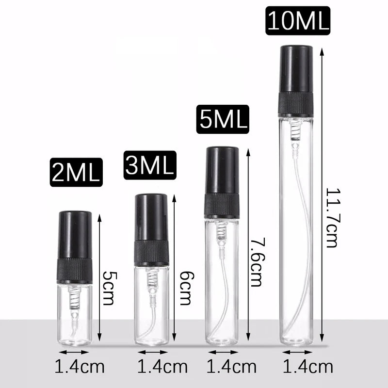 10pcs Refillable Glass Perfume Spray Bottles Set - Travel Sample Containers