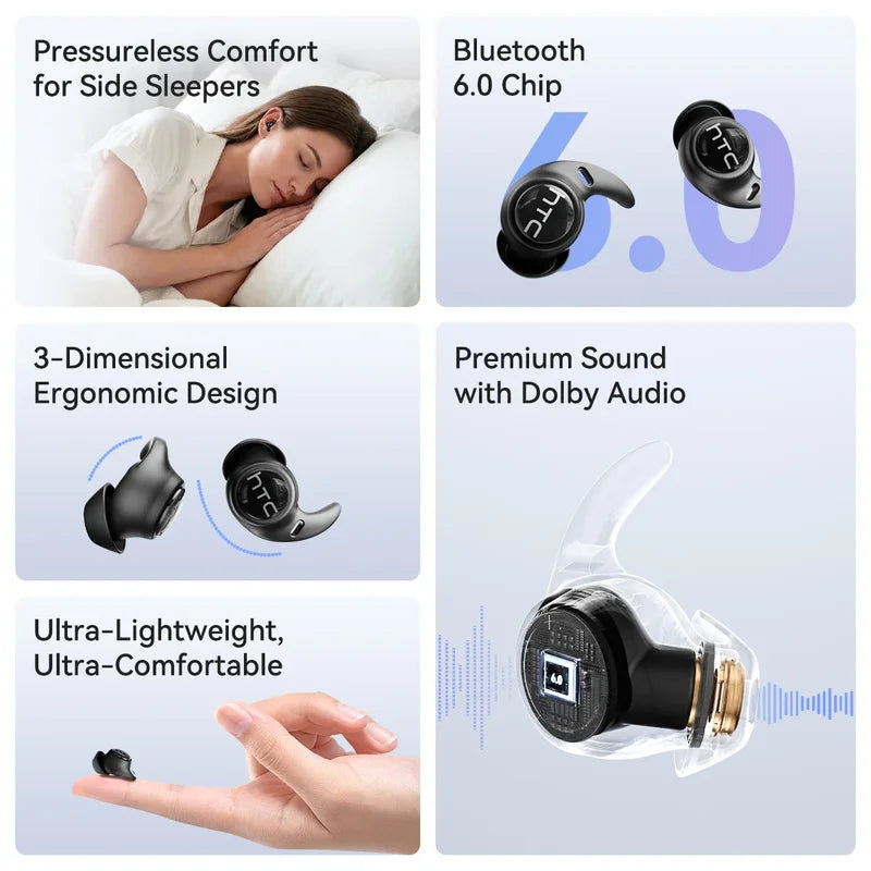 Wireless Sleep Earbuds with Bluetooth 6.0, Noise Cancelling & Water-Resistant