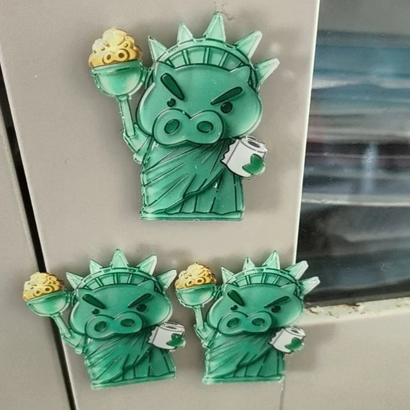 Funny Acrylic Fridge Magnet Set with Crayon Shin-Chan & Statue of Liberty Design - Refrigerator Decor