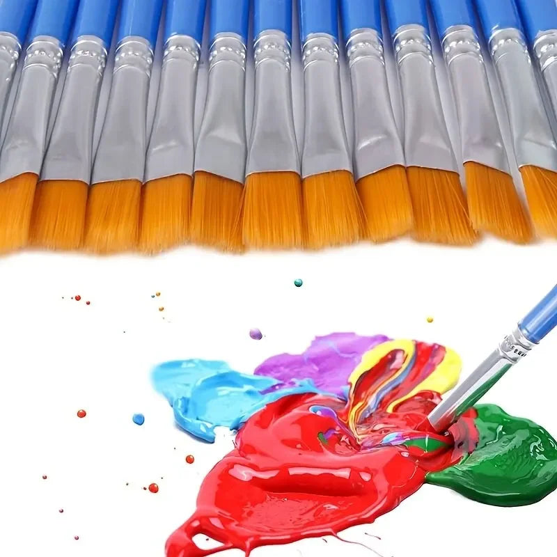 Multipurpose Nylon Flat Paint Brushes Set with Wooden Handle for Art and Craft