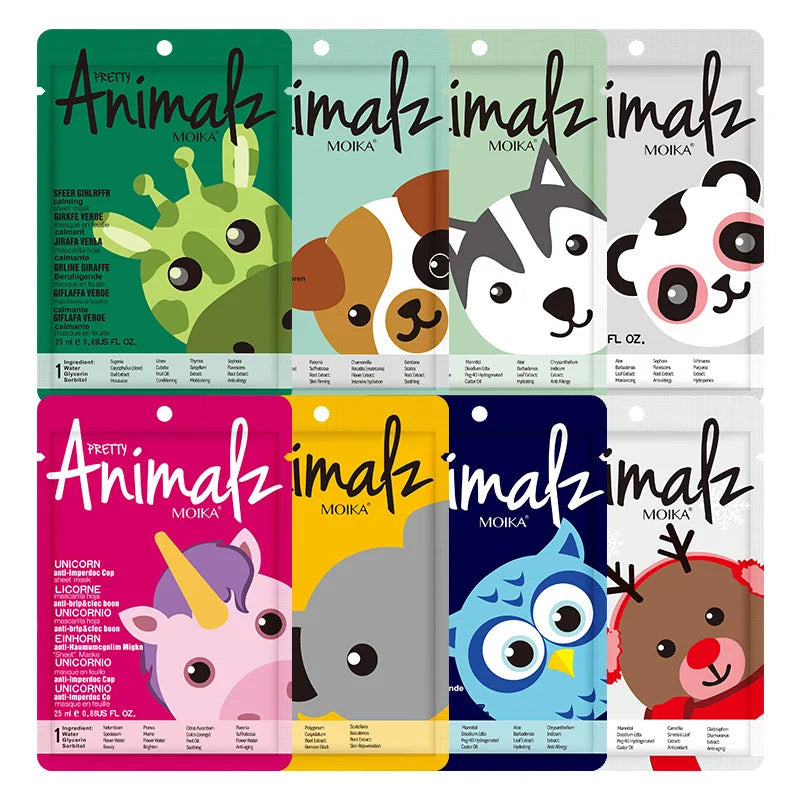 8pcs Animal Moisturizing Face Mask Set for Dry Skin & Hydration - Collagen & Hyaluronic Acid