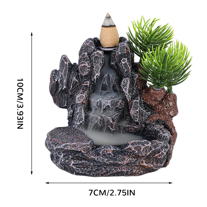 Resin Backflow Incense Burner Mountains River Waterfall Home Decor