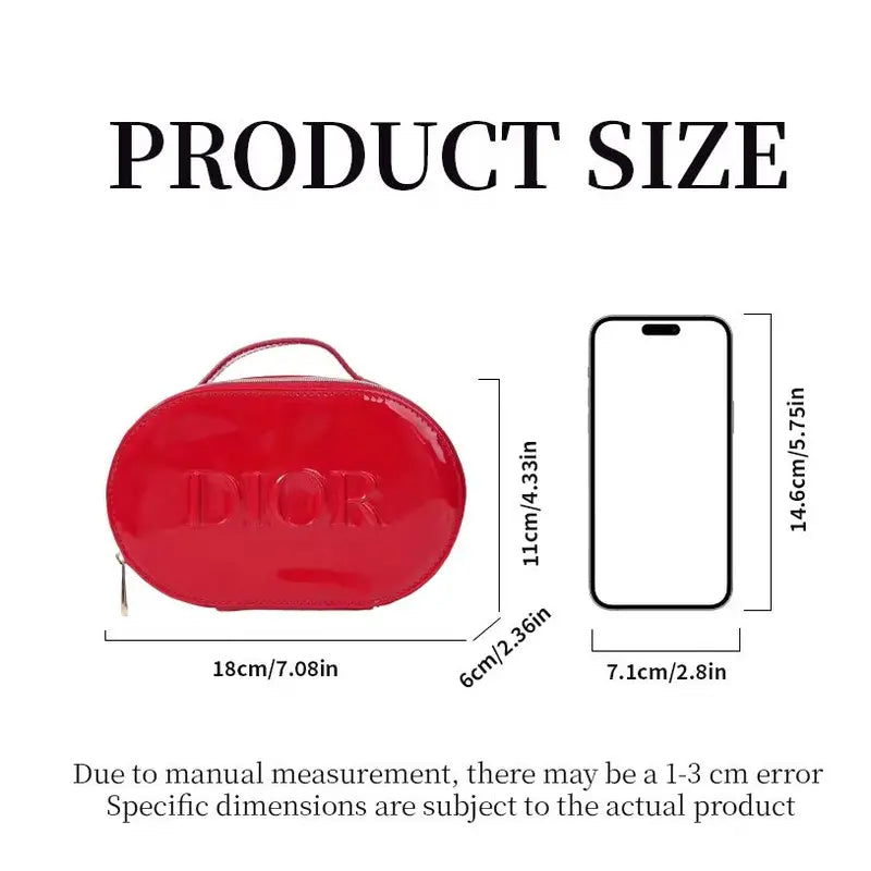 Luxury Red Oval Handheld Makeup Organizer Pouch Waterproof Travel Cosmetic Bag