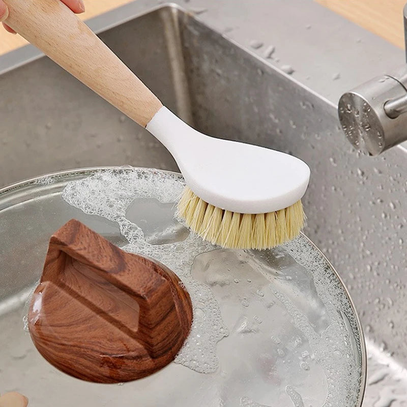 Kitchen Cleaning Brush with Wooden Handle for Dishwashing & Pan Cleaning
