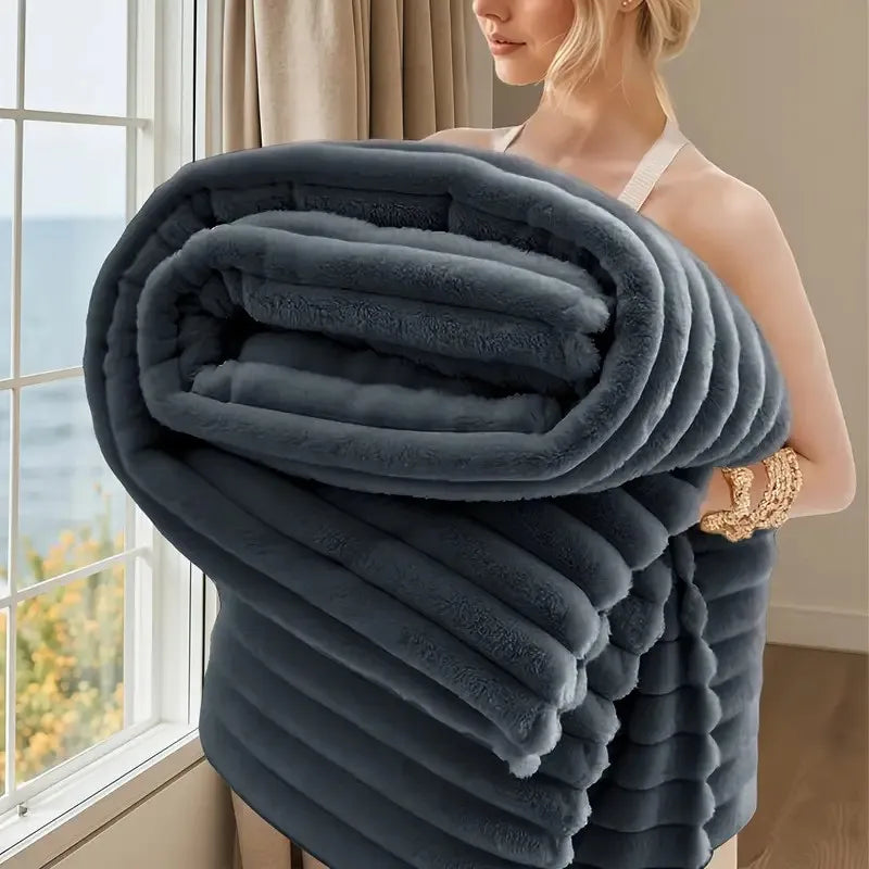 Faux Rabbit Fur Blanket Double-Sided Cozy Warm Lightweight Home Office Sofa Bed