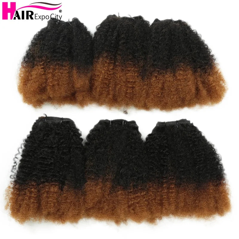 6Pcs Afro Kinky Curly Synthetic Weft Hair Extensions - Ombre Brown Hair Bundles