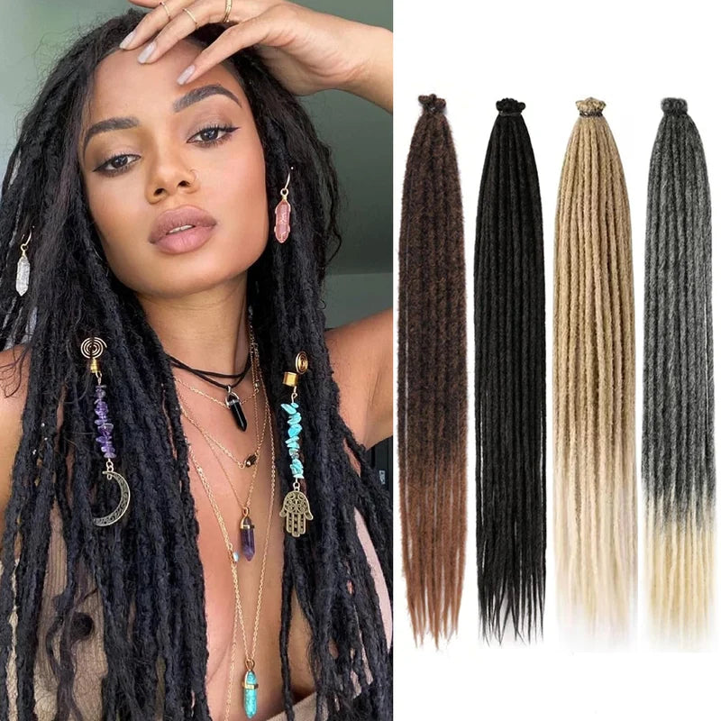 24 Inch Synthetic Dreadlock Extensions - Hippie Ombre Locs Crochet Hair
