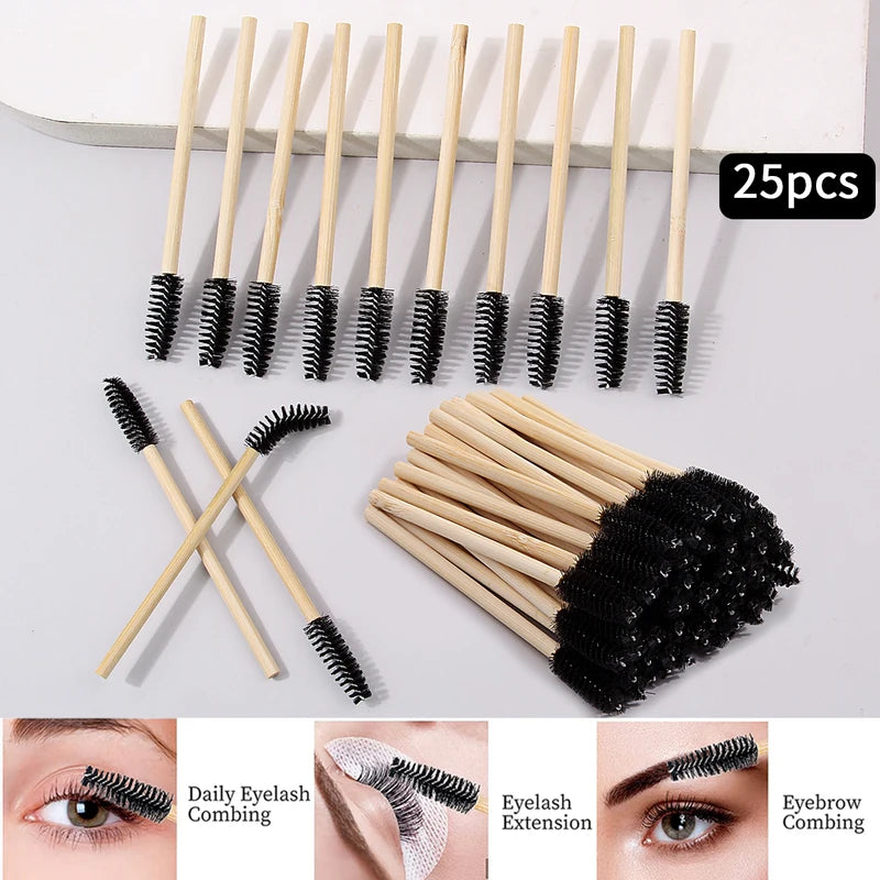 Natural Bamboo Eyelash & Eyebrow Brush Set - Portable Makeup Applicator Kit, 25/50/100PCS