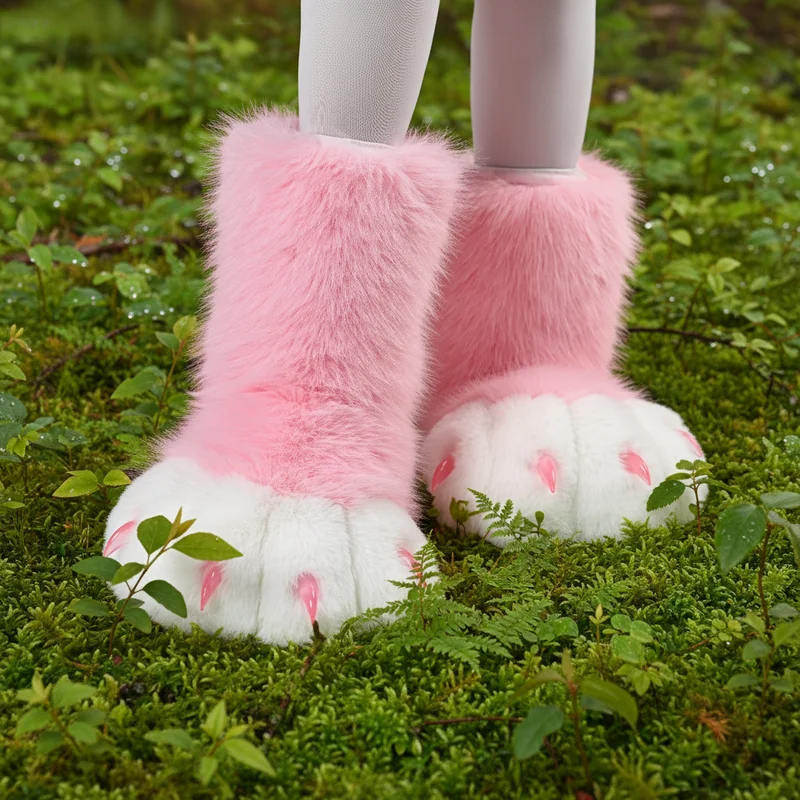 Furry Animal Claw Boots for Cosplay Faux Fur Costume Shoes Halloween