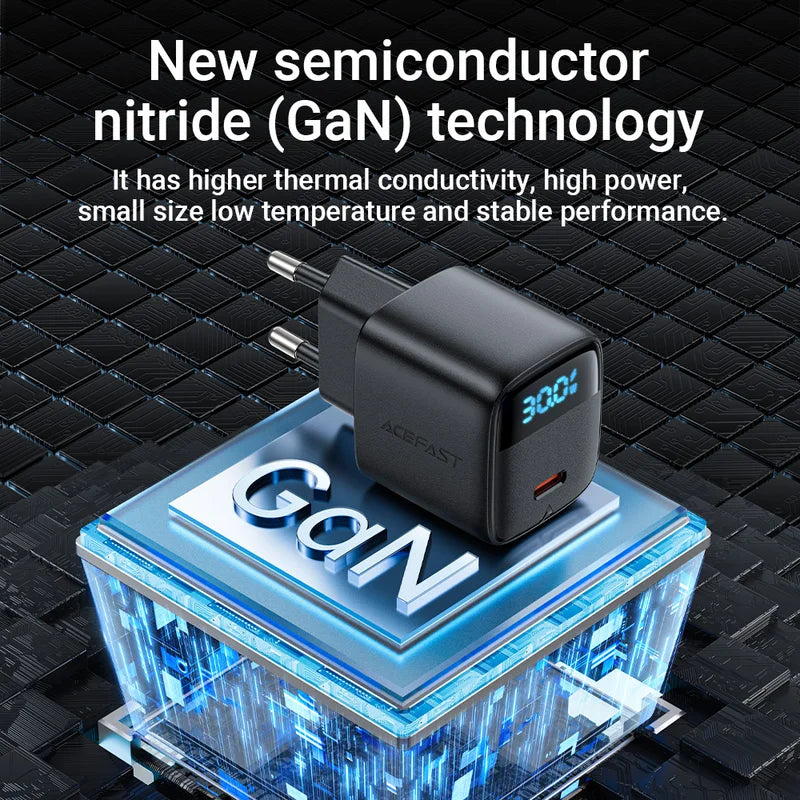 USB C GaN Fast Charger 30W with Digital Display for iPhone & Samsung