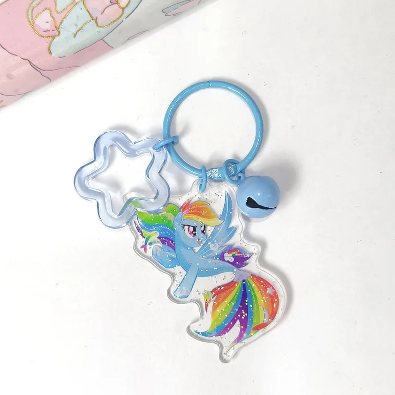 Anime My Little Pony Keychain Set - Kawaii Acrylic Fluttershy Twilight Rainbow Dash Pendant with Bell