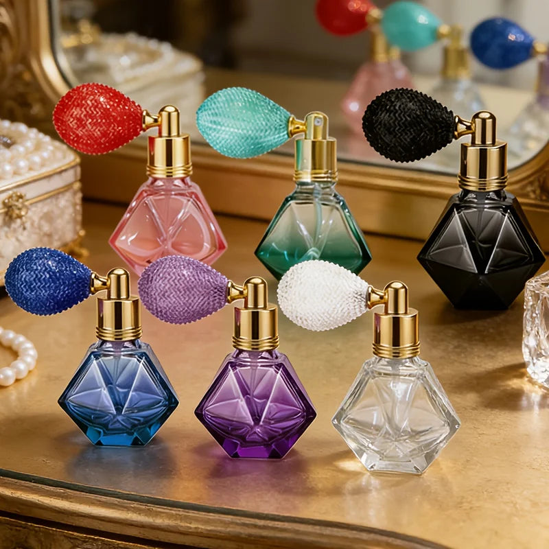 Elegant Diamond-Shaped Glass Spray Bottle for Perfume and Cosmetics - Multi-Color Refillable Mist Container