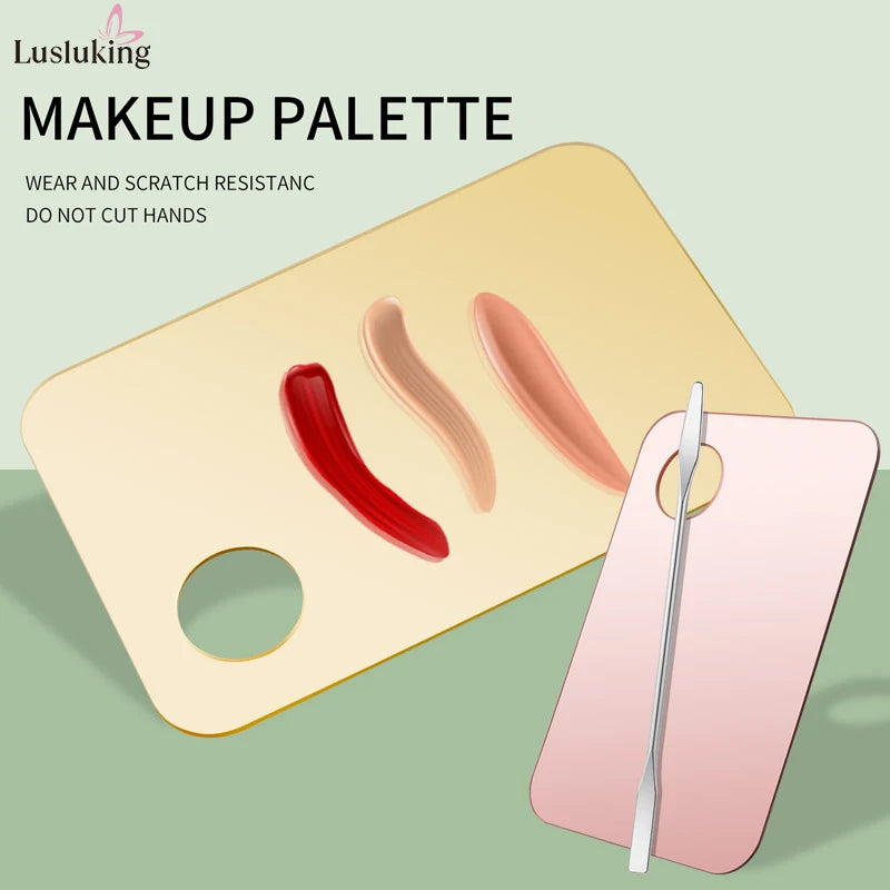 Makeup Mixing Palette Set with Stainless Steel Spatula - Multi-Color Acrylic Art Tools