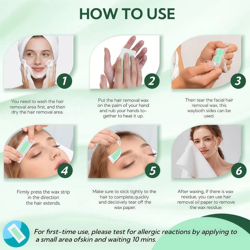 15Pcs Aloe Scent Disposable Hair Removal Wax Strips for Face & Body