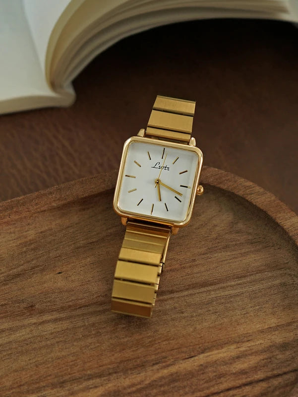 Women’s Retro Gold, Silver & Pink Quartz Watch with Stainless Steel Strap - Waterproof Casual Elegant Square Dial