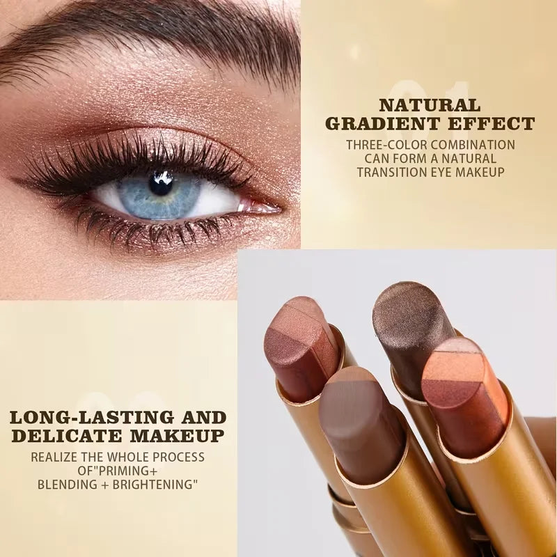3-in-1 Matte & Shimmer Eyeshadow Stick - Long Lasting Multicolor Eye Makeup