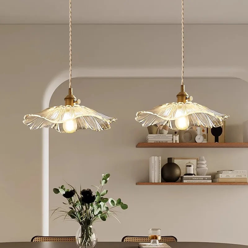 Vintage Retro Brass Glass Pendant Light for Indoor Living & Dining Rooms