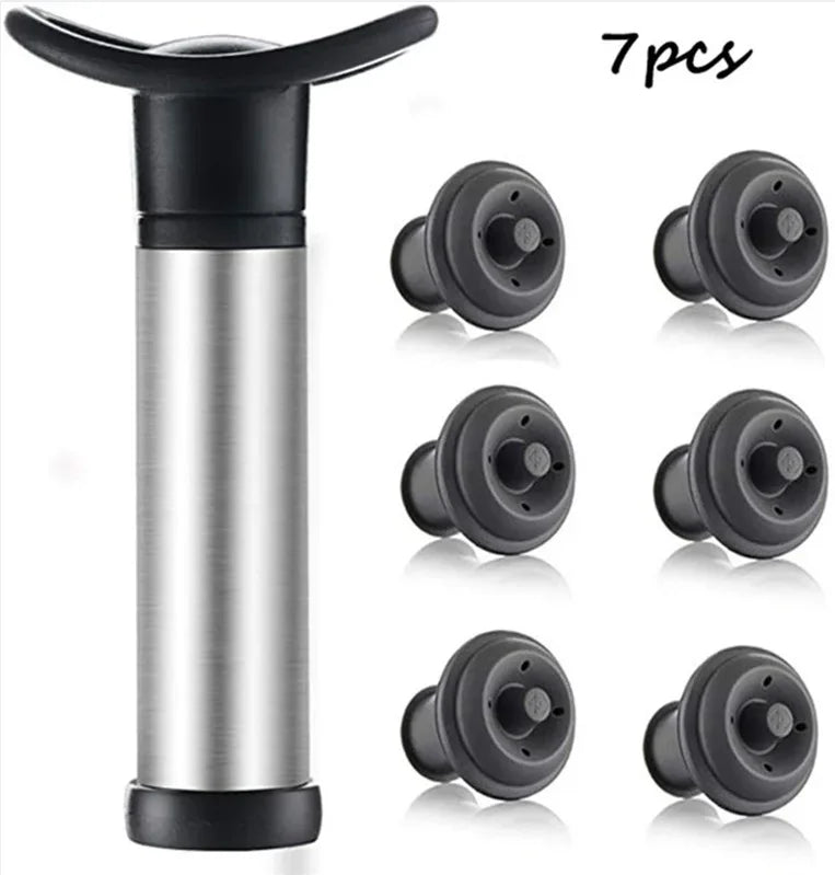 Vacuum Wine Saver Set with Pump and Reusable Stoppers - Stainless Steel Preservation Kit