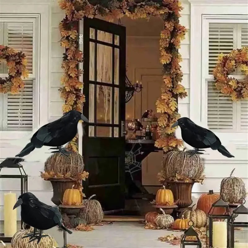 Lifelike Black Crow Garden Ornament for Pest Control Halloween Yard Decor