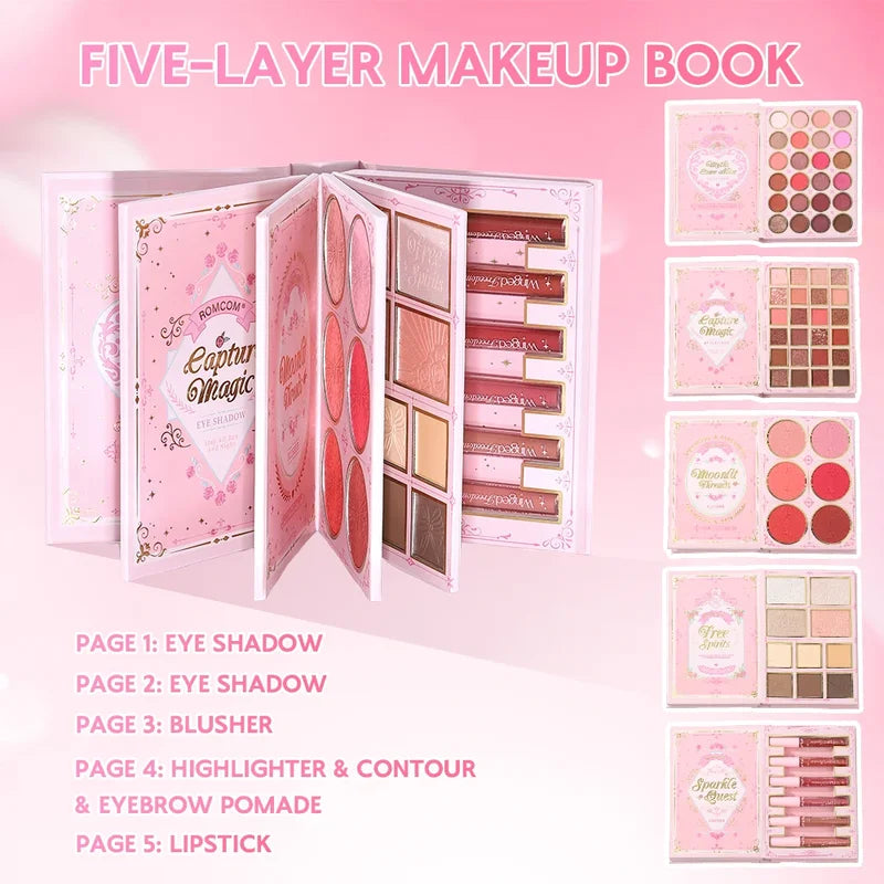 All-in-One Makeup Palette with Eyeshadow, Blush, Contour, Lipstick & Brow Pomade