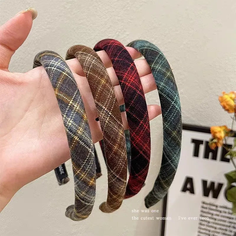 Elegant Plaid Bezel Hairband for Women Retro Headband Girls Vintage Hair Accessories
