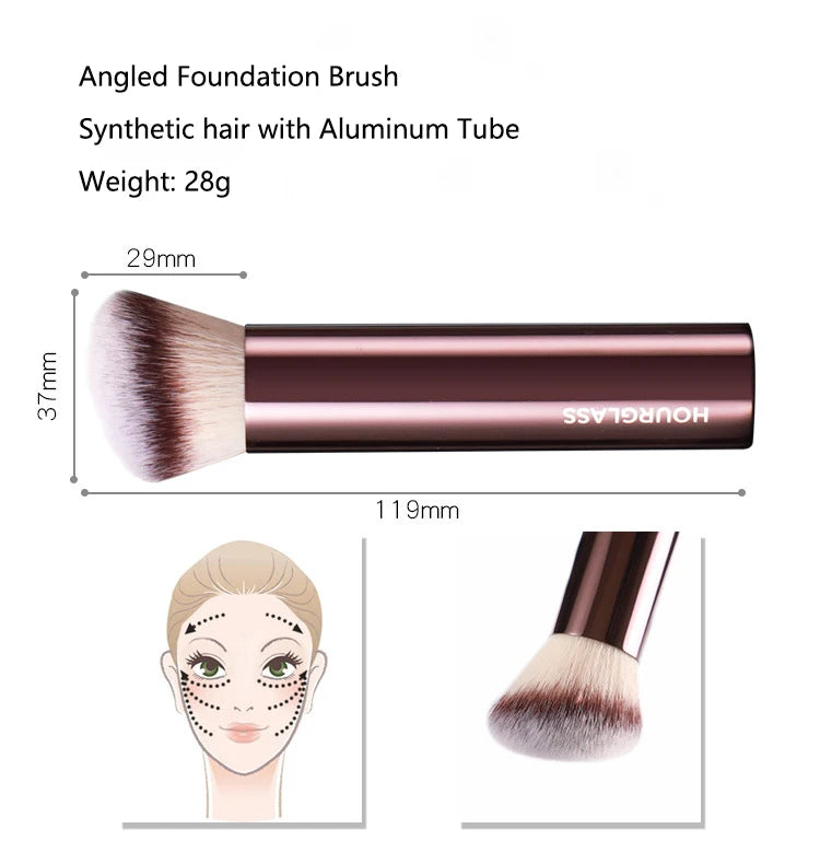 Angled Makeup Brush for Foundation Powder - Metal Handle, High-Quality Cosmetic Tool