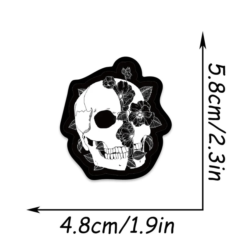 50pcs Black & White Skull Sticker Set Cartoon Graffiti Decals for Phone Laptop Luggage DIY
