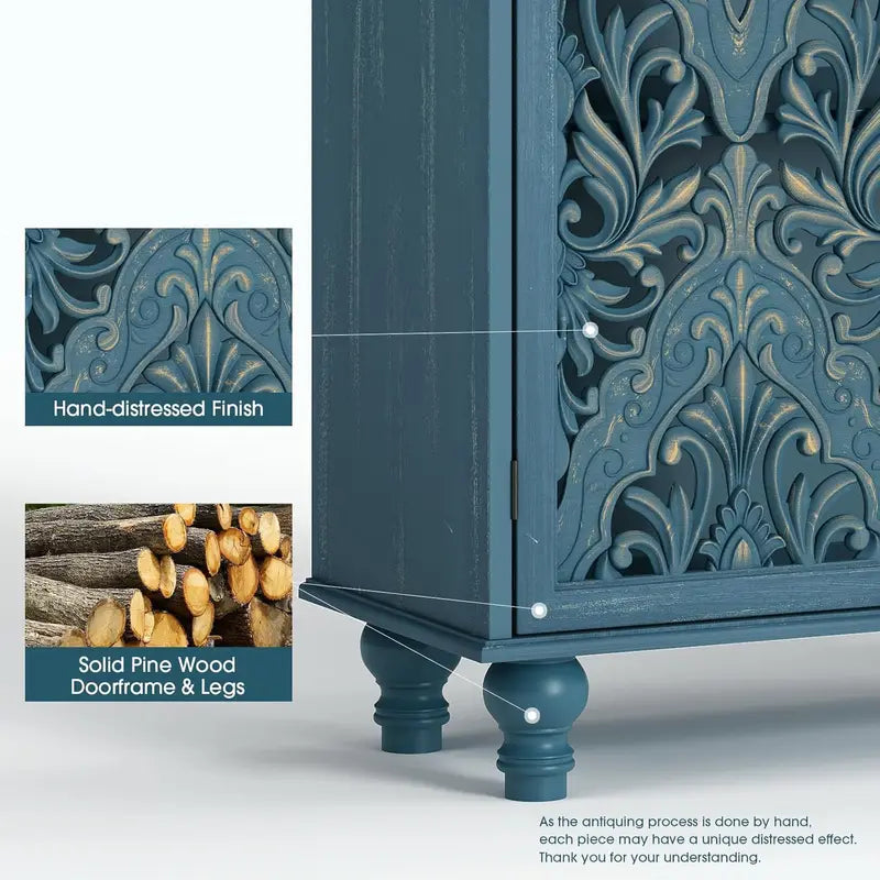 47-Inch Tall Accent Cabinet with Doors & Storage - Blue