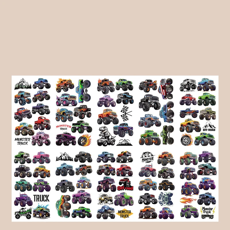 10 Sheets Monster Trucks Temporary Tattoos for Kids Body Stickers