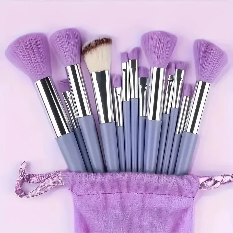 13-Piece Makeup Brush Set with Blender Sponge & Powder Puff - Complete Cosmetic Kit