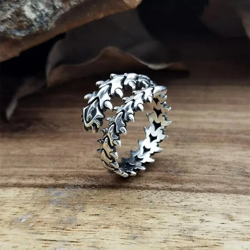 Vintage Gothic Silver Spine Rings for Women Men Open Hip Hop Jewelry