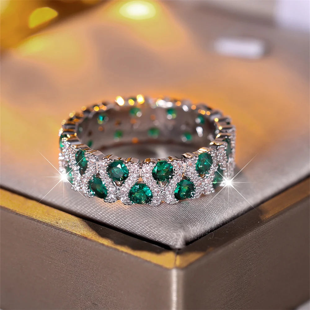 Trendy Silver Color Engagement Ring with Round Zircon for Women Bridal Jewelry