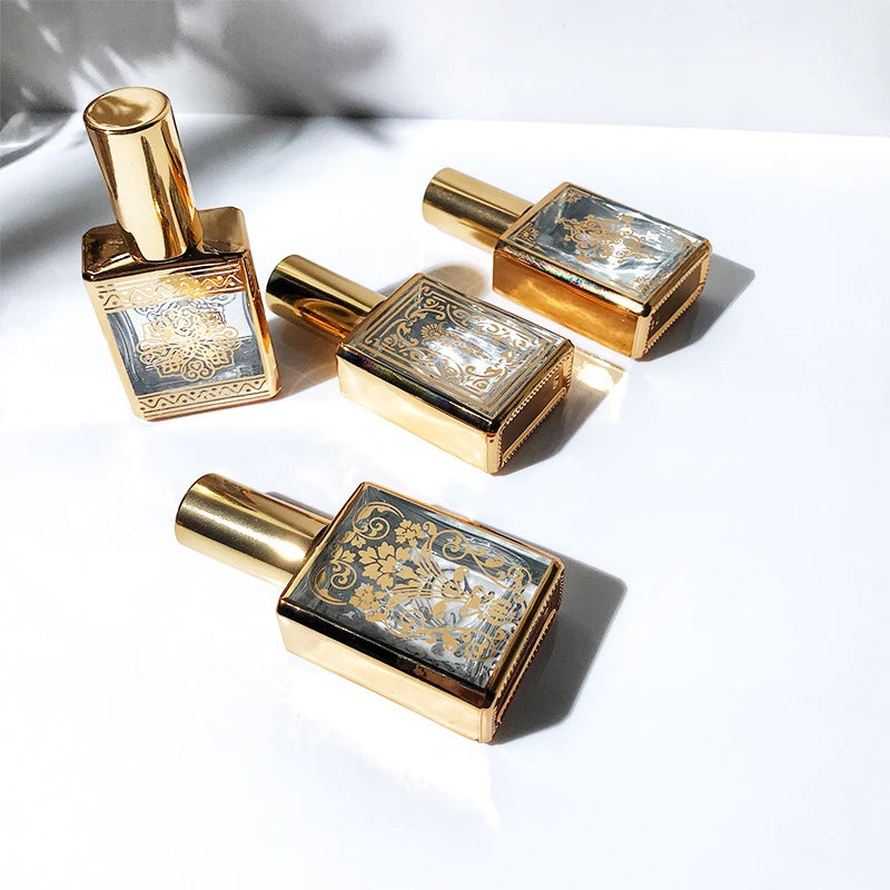 Mini 15ml Glass Perfume Spray Bottle - Portable Liquid Cosmetic Container with Gold Finish