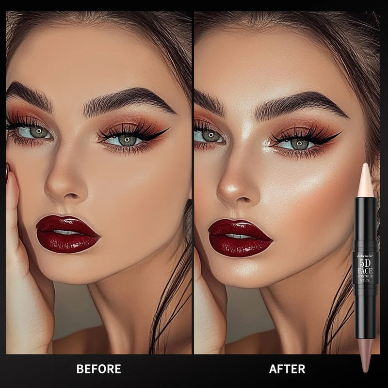 Dual Head Contour Highlighter Stick for Face Sculpting Waterproof Long-Lasting Makeup