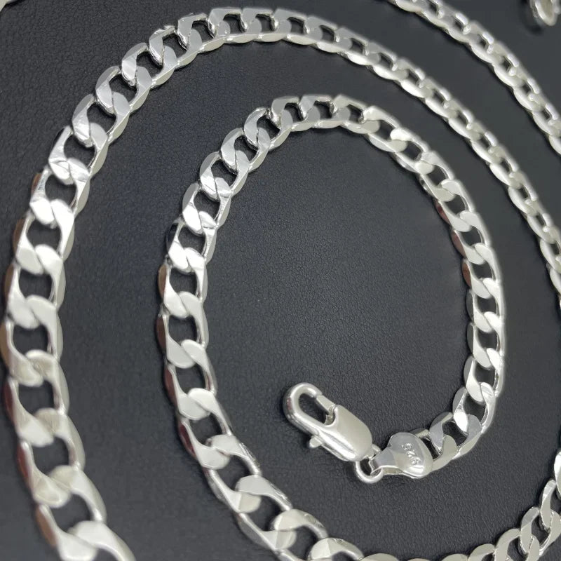 Men's 925 Sterling Silver Necklace 2-12MM Face Chain with Lobster Clasp