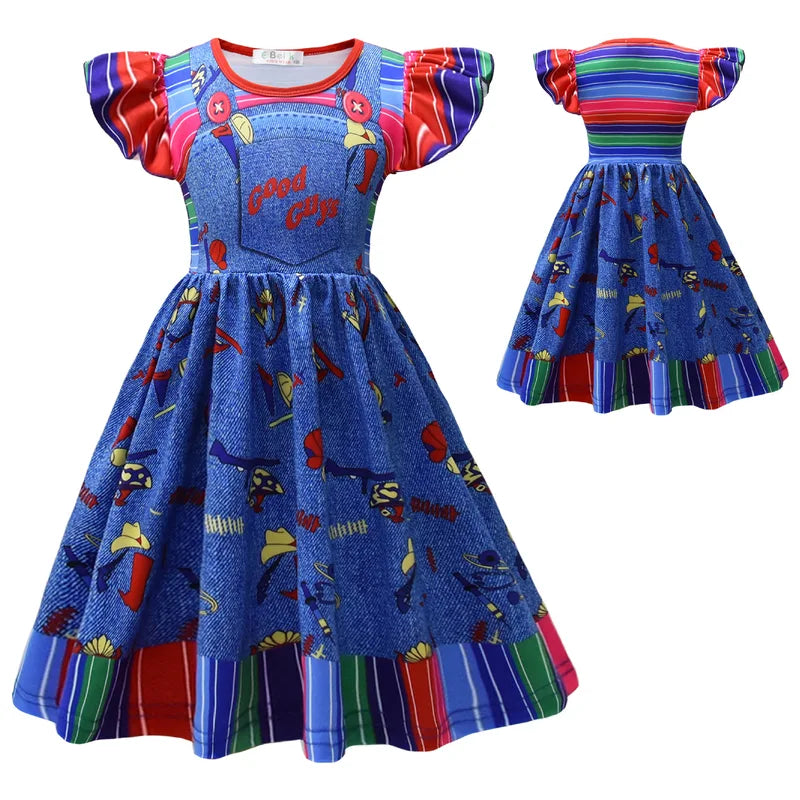 Kids Halloween Ghost Costume Dress & Headwear Set for Children