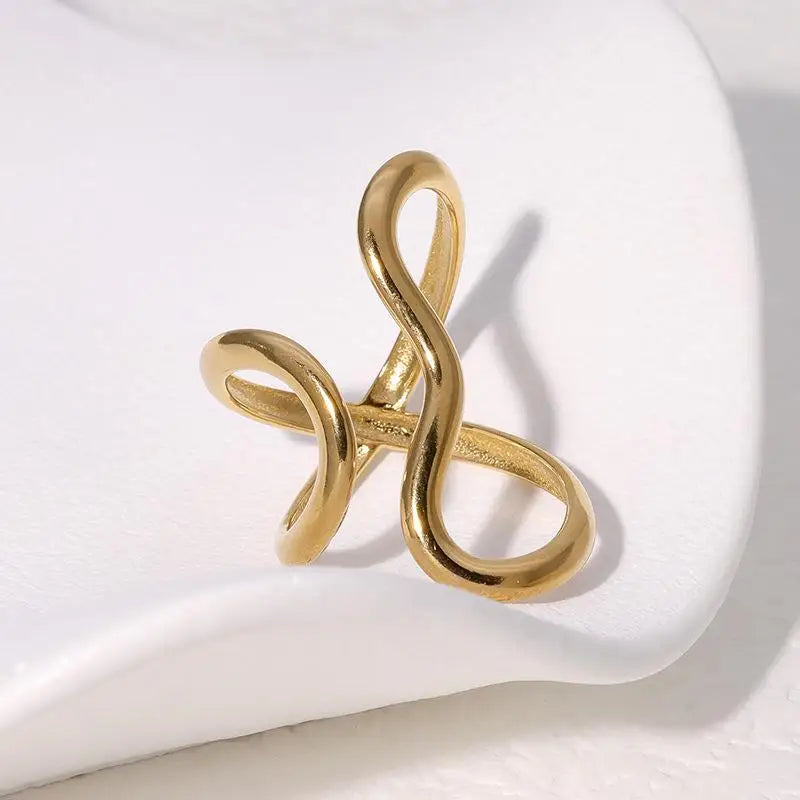 Fashion Stainless Steel Waterproof Open Ring with Charms - 18K Gold Plated Trendy Jewelry for Women