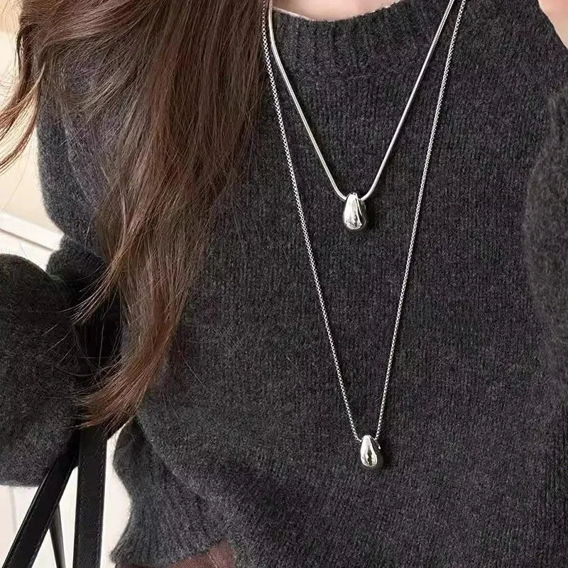 Minimalist Long Teardrop Charm Pendant Necklace for Women - Autumn Winter Fashion Jewelry