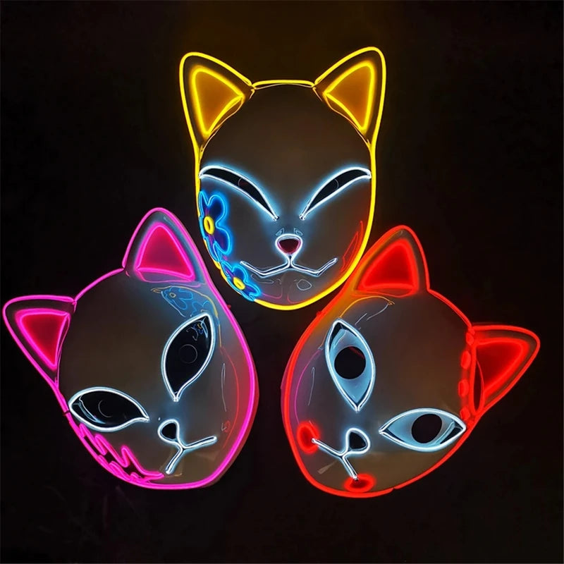 Halloween Neon Mask Cosplay LED Demon Slayer Mask with Ghost Design