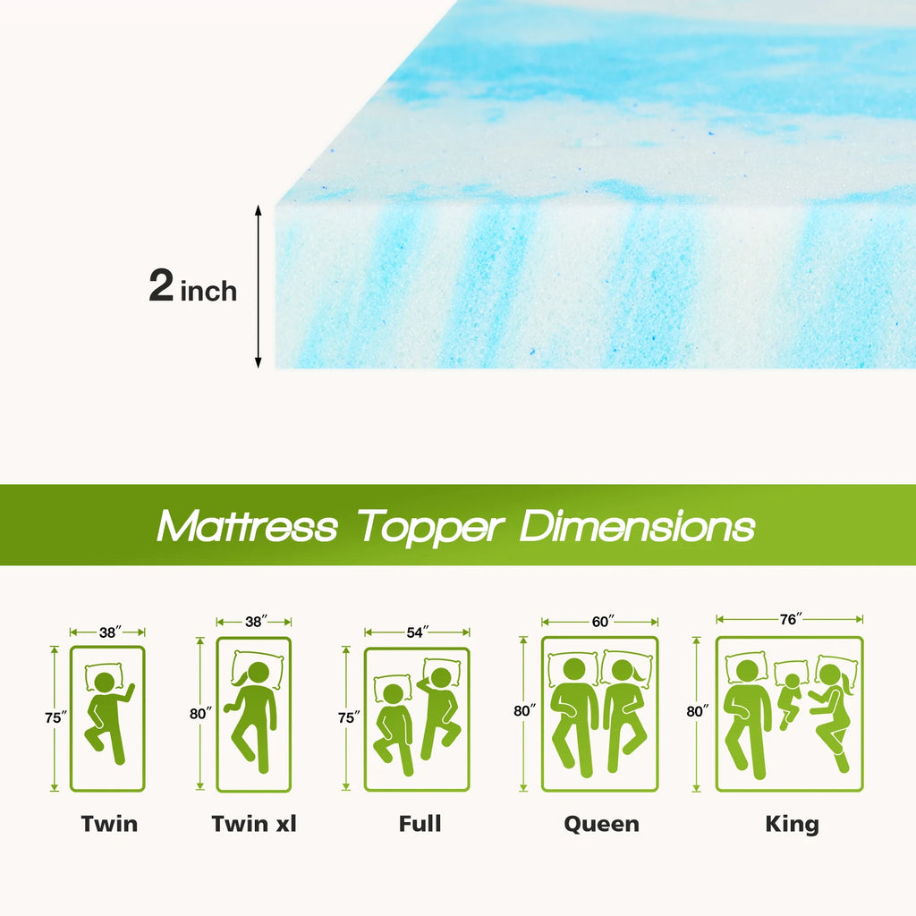 Memory Foam Mattress Topper Gel Cooling 2-4 Inch Thick Bed Pad Breathable Comfort