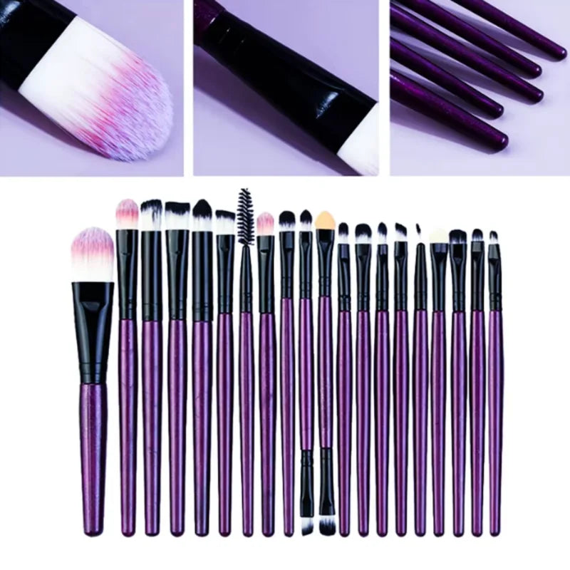 20-Piece Makeup Brush Set with Soft Wool Bristles & Multiple Handle Colors