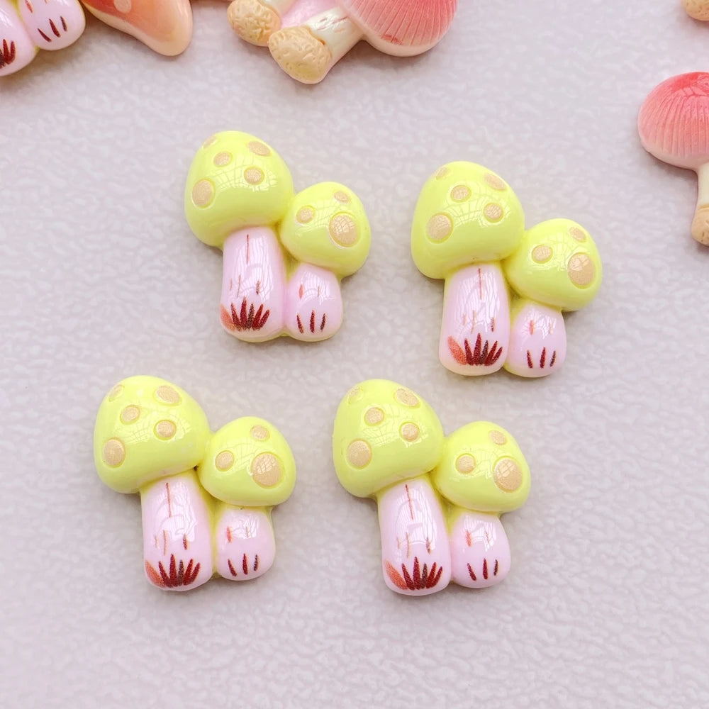 10Pcs Resin Cartoon Mushroom Flat Back Cabochons for Jewelry & Scrapbooking Crafts