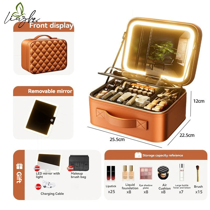 Illuminated Makeup Case with Mirror - Portable LED Cosmetic Bag, Large Capacity