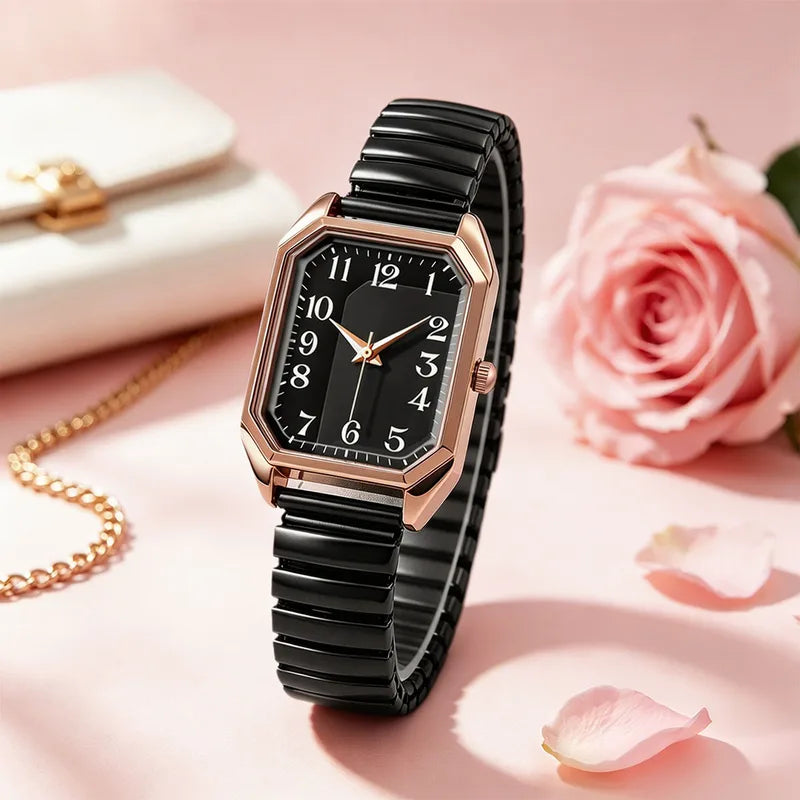 Women's Luxury Fashion Quartz Watch with Elastic Strap - Rectangle Alloy Design
