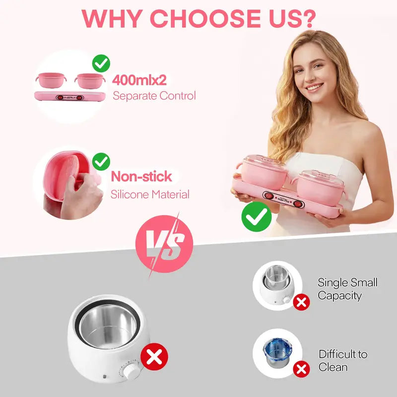 Double Wax Warmer for Hair Removal - Portable Home Salon Kit for Body and Face