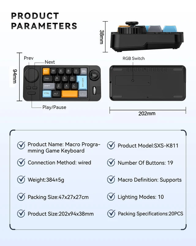Programmable Wired Mechanical Keyboard with Volume Scroll Wheel and 19-Key Hot-Swappable Numeric Keypad