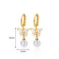 Butterfly Zircon Stainless Steel Pearl Earrings for Women - Gold Plated Piercing Jewelry