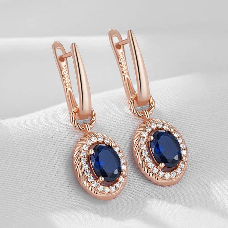Blue Natural Zircon Dangle Earrings for Women Rose Gold Jewelry Party Wear